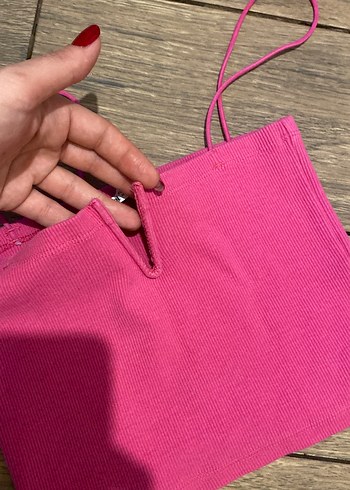 m Beden Zara Pembe Mini Crop Top Fermuarlı İnce Askılı