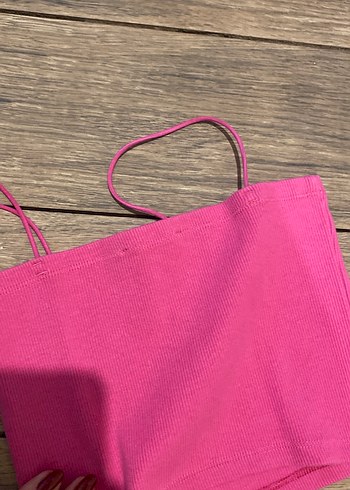 m Beden pembe Renk Zara Pembe Mini Crop Top Fermuarlı İnce Askılı