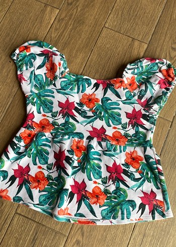13-14 Yaş Beden Zara Çiçekli Kız Çocuk Bluzu, Fırfırlı, Renkli