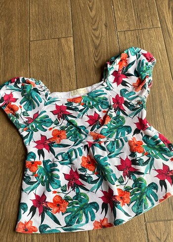 Zara Çiçekli Kız Çocuk Bluzu, Fırfırlı, Renkli