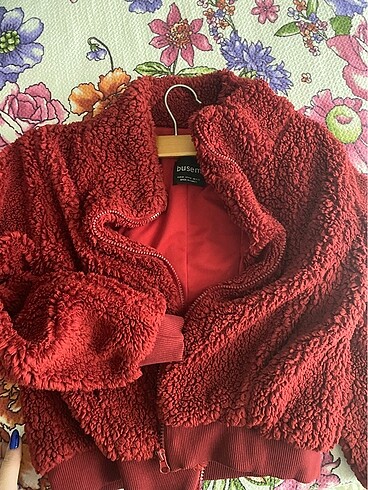 m Beden bordo Renk Kırmızı peluş mont