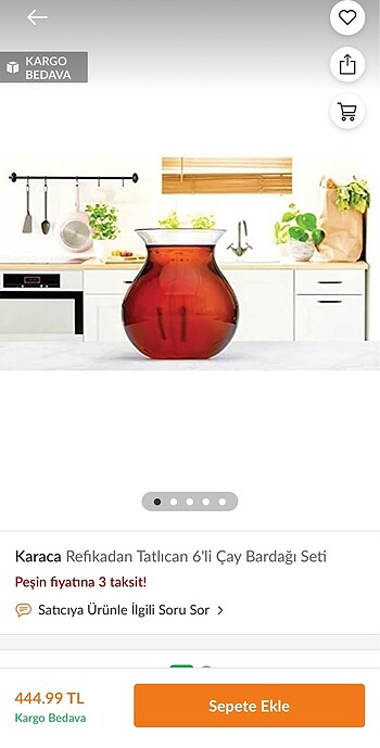 Beden beyaz Renk Karaca Refikadan 6 lı çay bardak seti