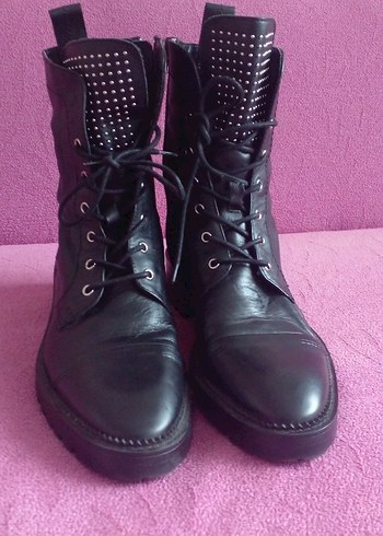 Siyah Deri Goth Yüksek Topuklu Kadın Bot - Görsel 2