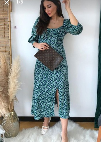 Kadın Turkuaz Desenli Uzun Elbise - Görsel 3