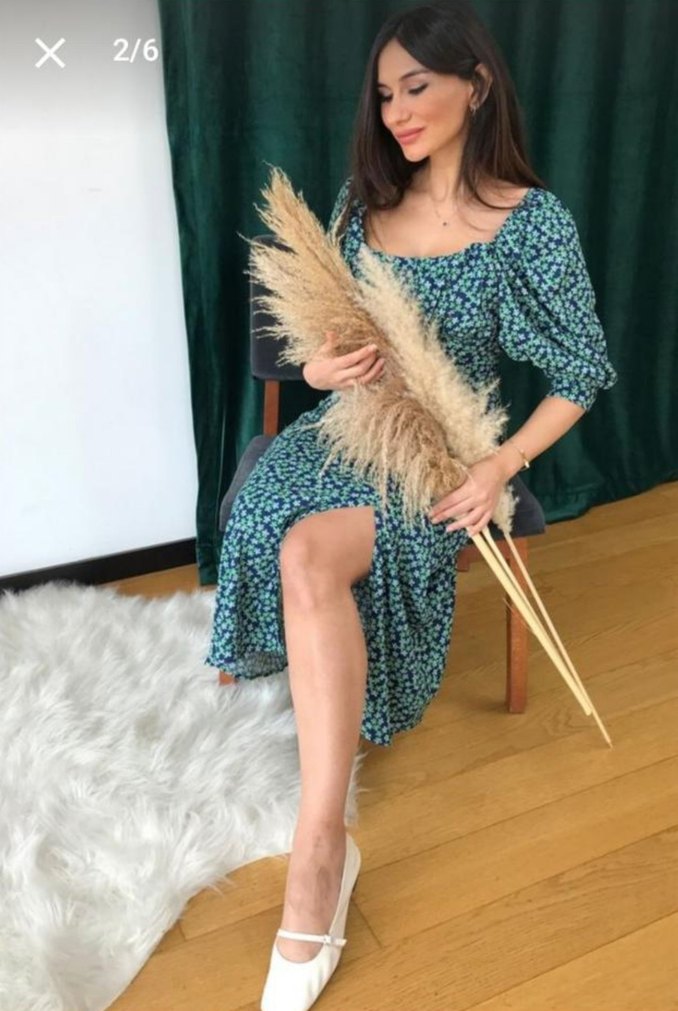 Kadın Turkuaz Desenli Uzun Elbise - Görsel 2