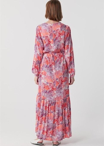 Pembe Uzun Bağlama Desenli Salaş Elbise - Görsel 3