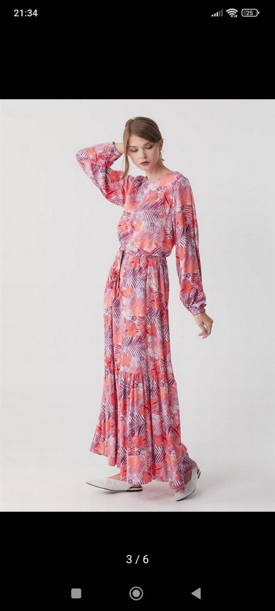 Pembe Uzun Bağlama Desenli Salaş Elbise - Görsel 2