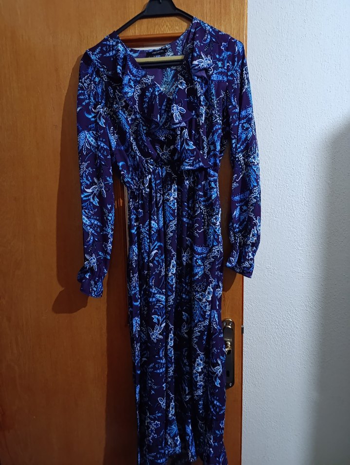 Mor Bohem Uzun Kollu Salaş elbise - Görsel 3