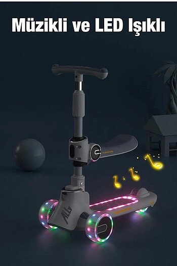 SCOTER LED IŞIKLI MÜZİKLİ KORUNAKLI MAVİ PEMBE GRİ RENKLER VAR