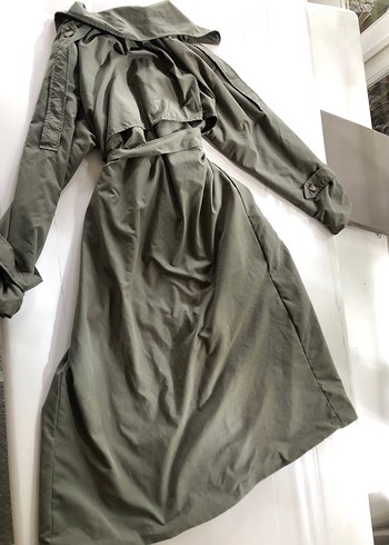 Kadın Haki Uzun Keten Trençkot - Görsel 5