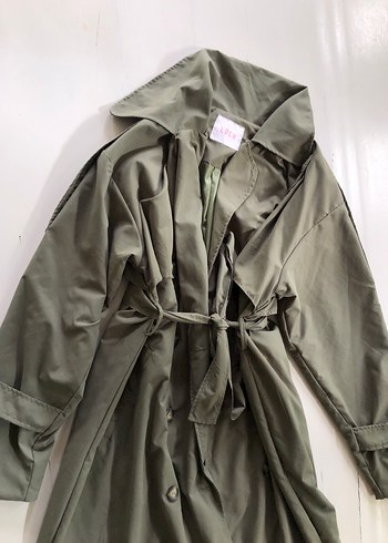 Kadın Haki Uzun Keten Trençkot - Görsel 3