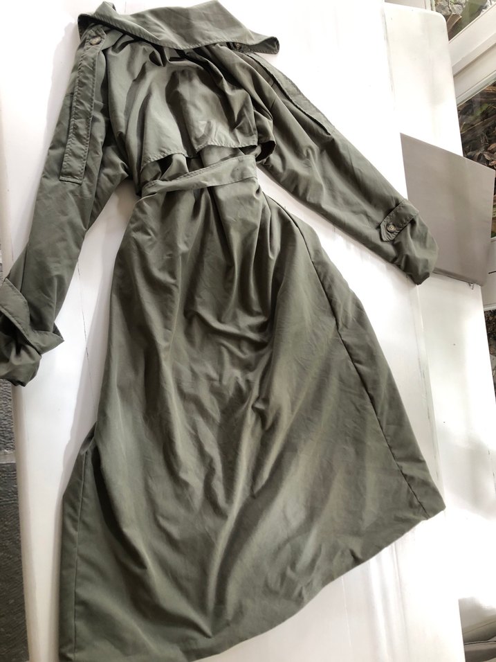 Kadın Haki Uzun Keten Trençkot - Görsel 5