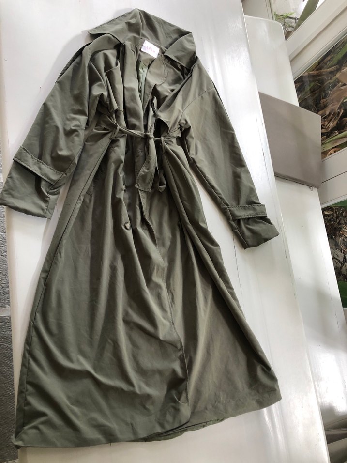 Kadın Haki Uzun Keten Trençkot - Görsel 4