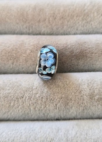 mavi çiçekler murano gümüş charm - Görsel 3