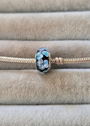 mavi çiçekler murano gümüş charm - Görsel 2