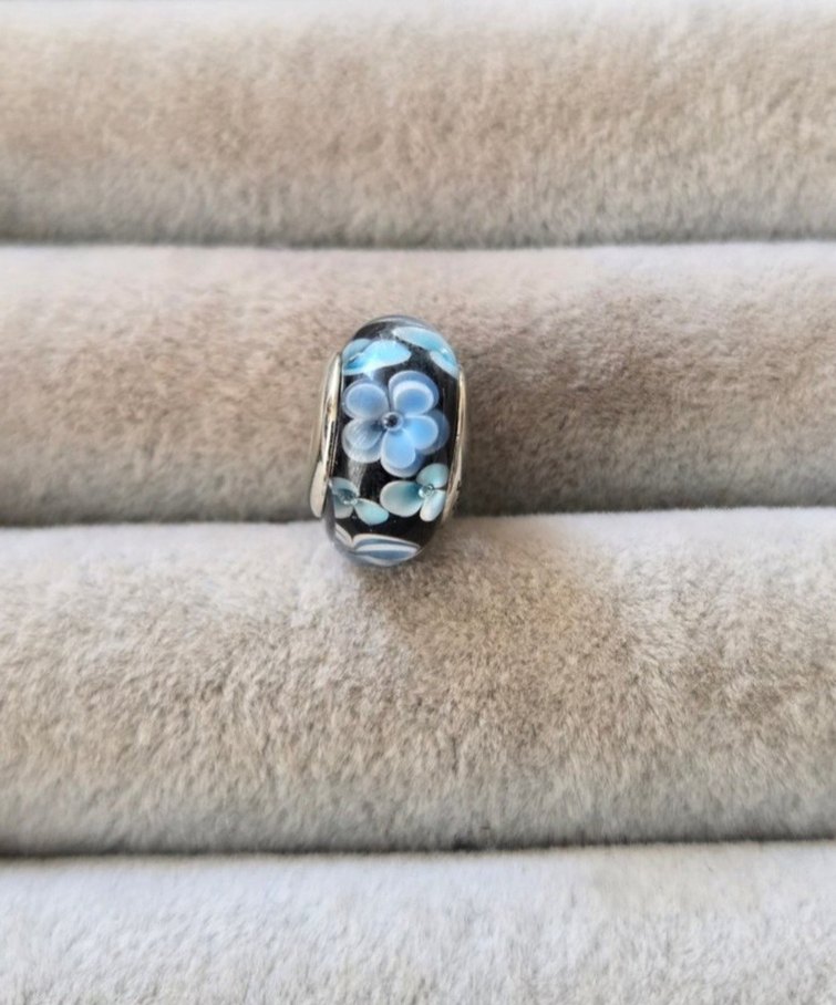 mavi çiçekler murano gümüş charm - Görsel 3