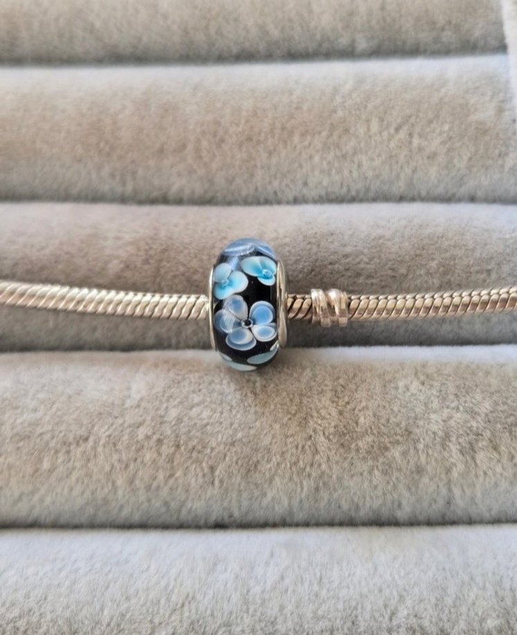 mavi çiçekler murano gümüş charm - Görsel 2