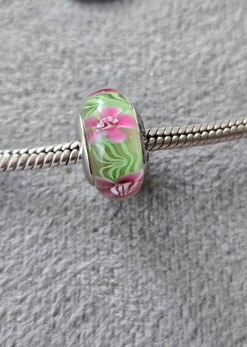 pembe renkli çiçekli murano charm - Görsel 4