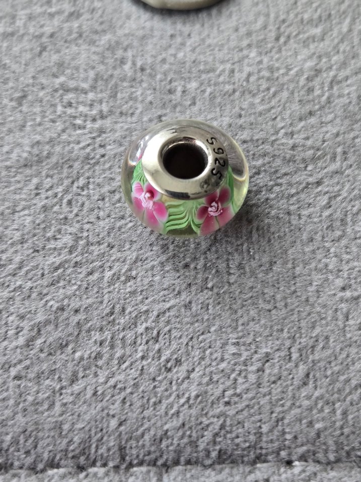 pembe renkli çiçekli murano charm - Görsel 5