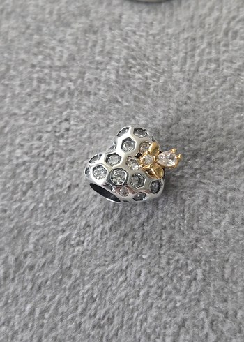 petek kalp arı gümüş charm - Görsel 6