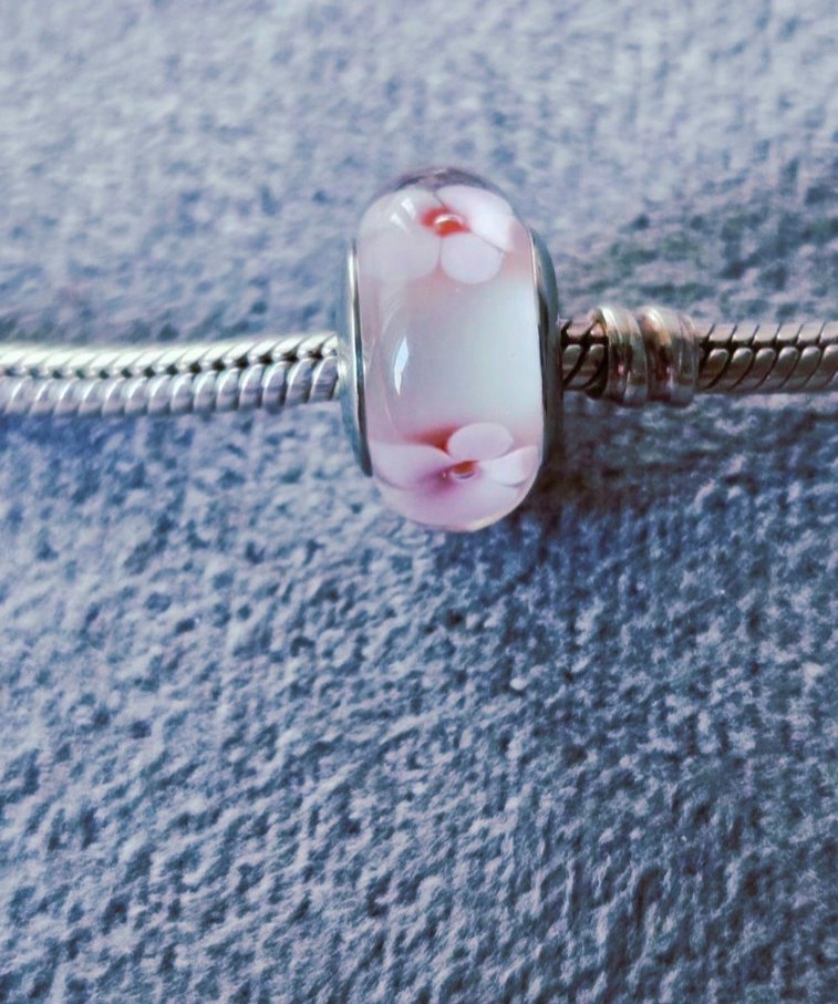 Pink çiçekler murano gümüş charm - Görsel 2