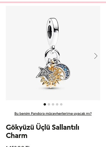 Pandora gökyüzü üç sallantılı charm