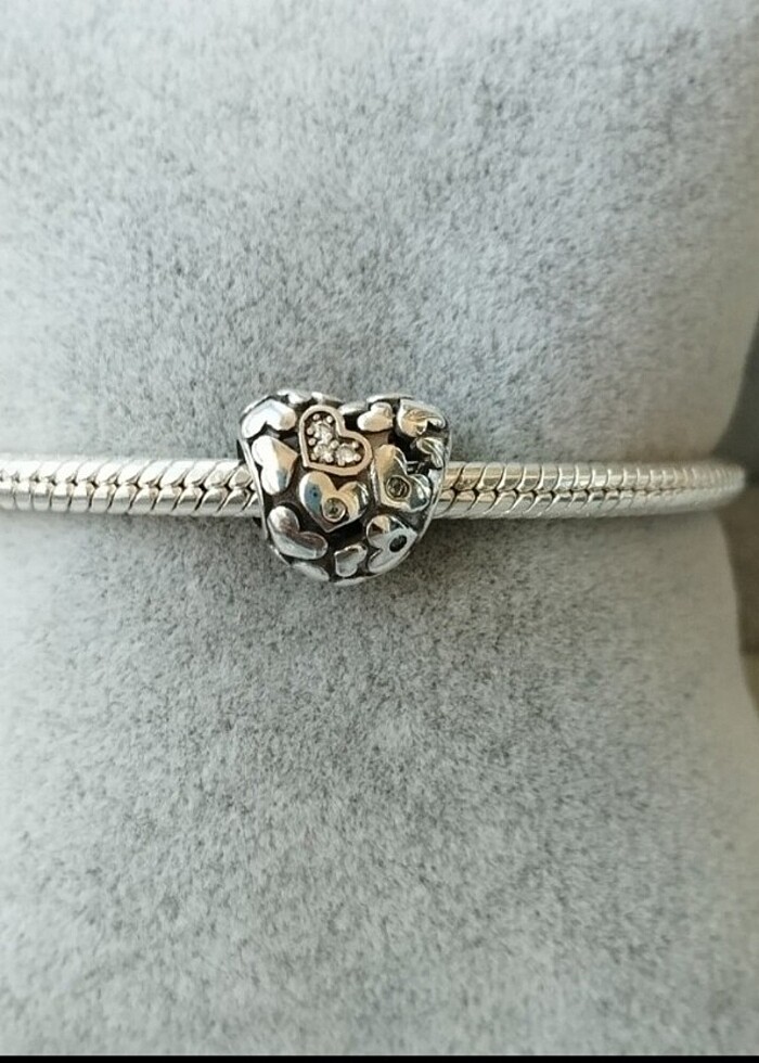 Pandora kafes işi ışıltılı kalp charm - Görsel 2