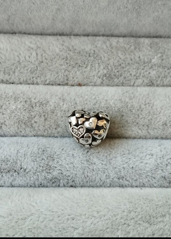 Pandora kafes işi ışıltılı kalp charm - Görsel 3