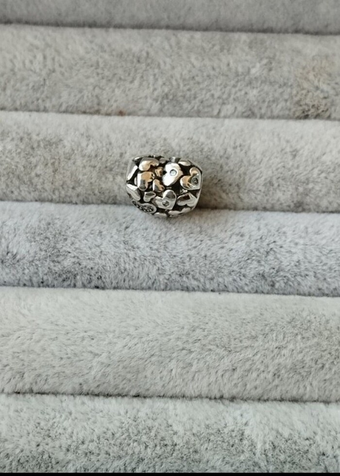 Pandora kafes işi ışıltılı kalp charm - Görsel 5