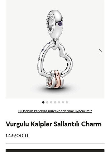 Pandora vurgulu kalpler charm