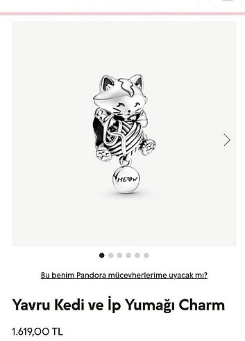 Pandora kedi ve yumak charm