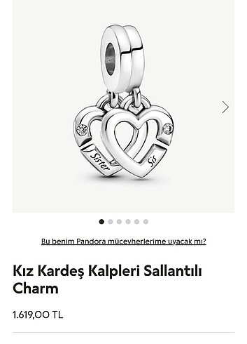 Pandora kız kardeş kalpleri charm