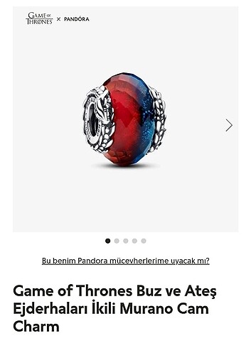 Pandora Game of thrones buz ve ateş ejderha kuran charm