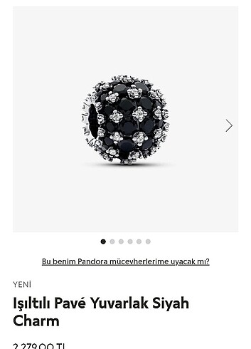 Pandora ışıltılı siyah pave yuvarlak charm