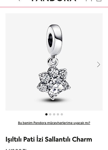 Pandora ışıltılı pati izi charm