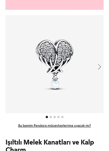 Pandora ışıltılı melek kanatları ve kalp charm
