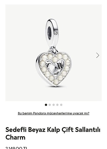Pandora sedefli beyaz kalp charm