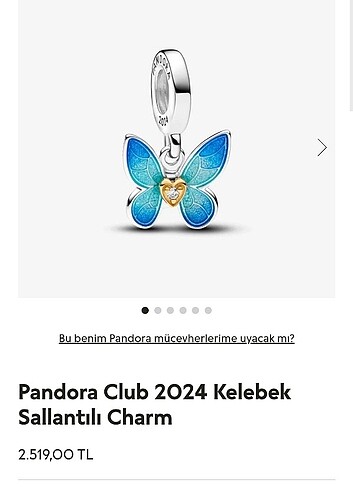 Pandora club 2024 kelebek charm