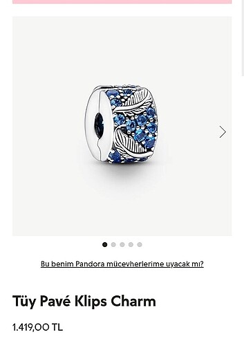 Pandora tüy pave klips charm