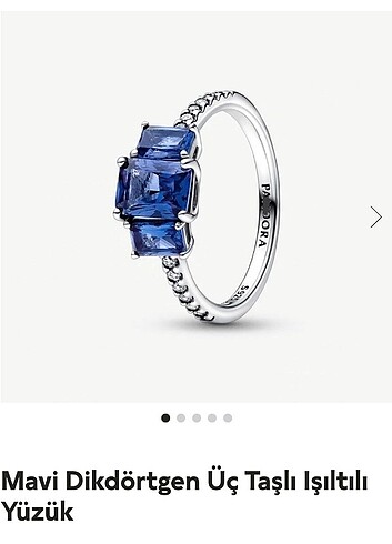 Pandora mavi dikdörtgen üç taşlı yüzük
