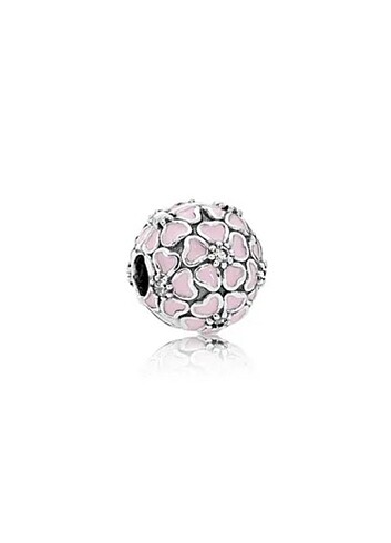 Pandora pembe çiçekler klips charm stoperli