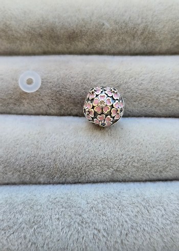 Pandora pembe çiçekler klips charm stoperli - Görsel 5