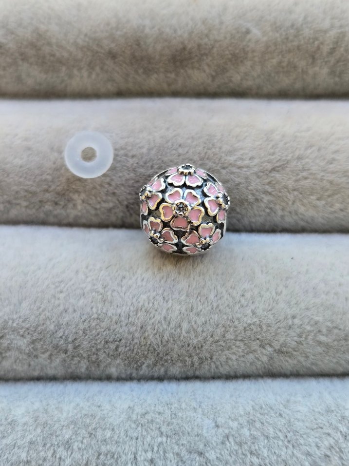 Pandora pembe çiçekler klips charm stoperli - Görsel 4