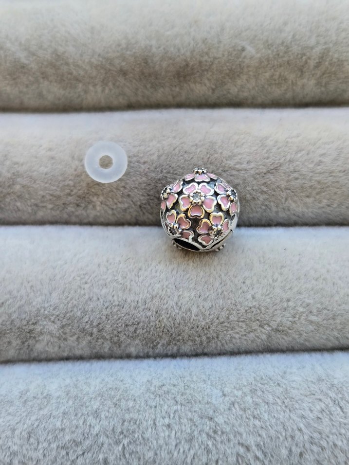 Pandora pembe çiçekler klips charm stoperli - Görsel 3