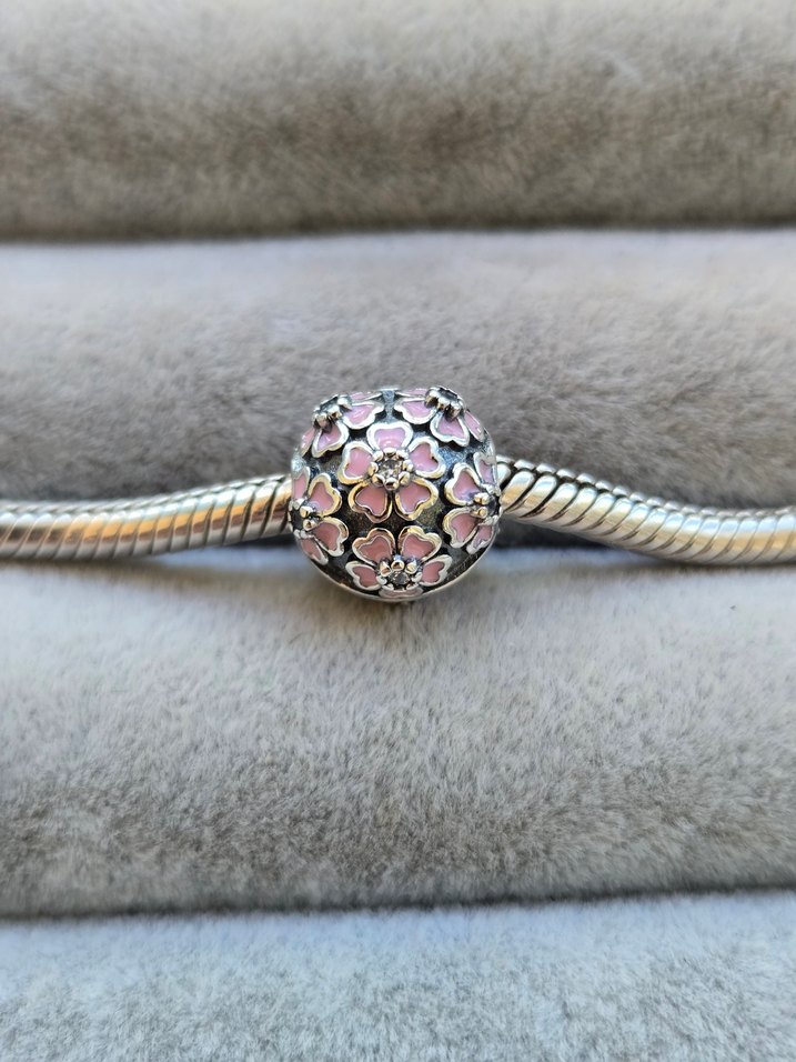 Pandora pembe çiçekler klips charm stoperli - Görsel 2