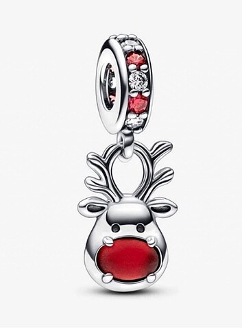 Pandora kırmızı burunlu Ren geyiği charm