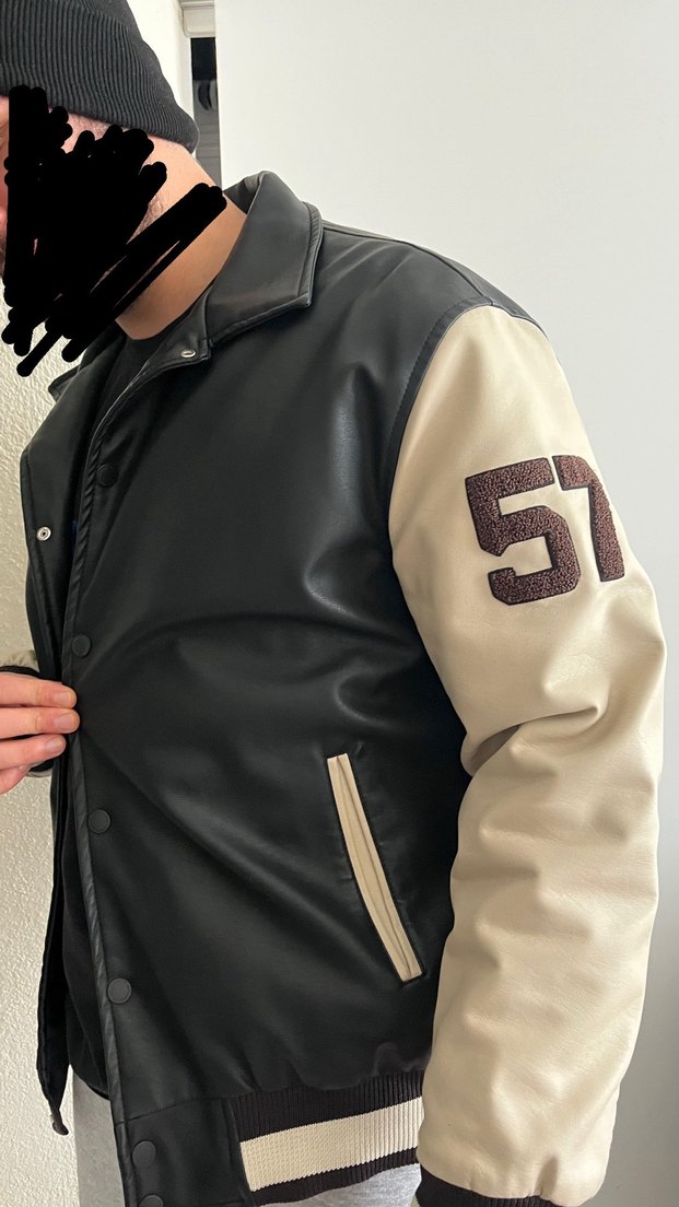 Düğmeli Siyah bej Deri Erkek Ceket - Görsel 3