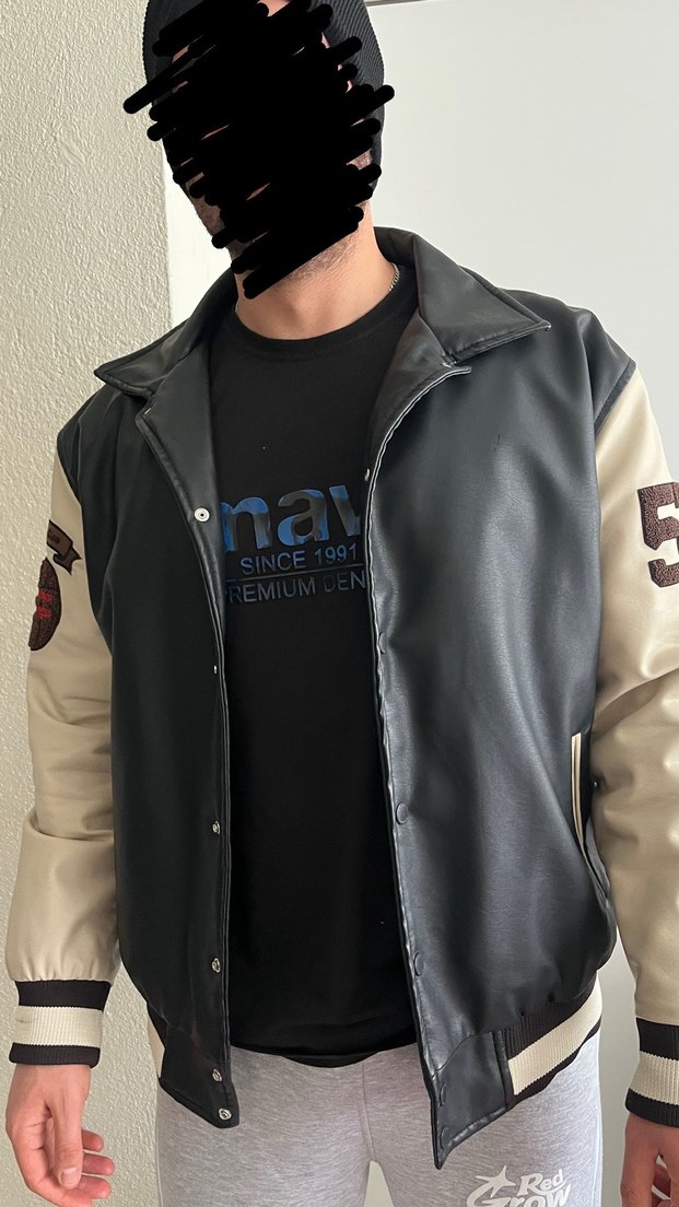 Düğmeli Siyah bej Deri Erkek Ceket - Görsel 2