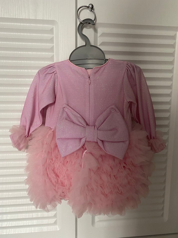 Uzun Kollu Pembe kız elbisesi - Görsel 2