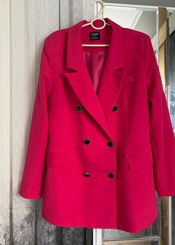 Pembe Düğmeli Kadın Midi Blazer Ceket - Görsel 2